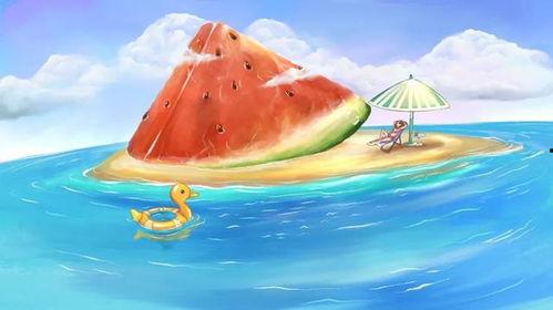伏天吃瓜图,一幅伏天吃瓜图描绘的夏日风情